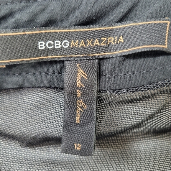 BCBGMaxAzria Mini Dress Size 12 Mesh Long Sleeves Cut Outs Persian Blue Black - Picture 6 of 12